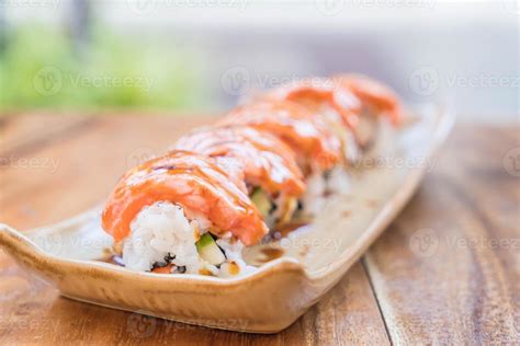 Salmon Burned Maki With Teriyaki Sauce Japanese Food 3148818 Stock