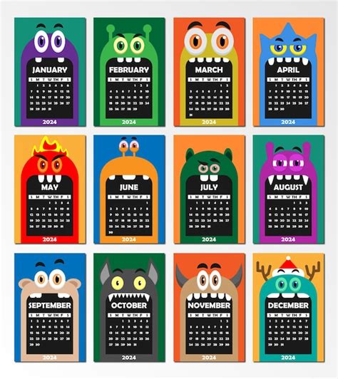 Premium Vector 2024 CALENDAR MONSTER STYLE