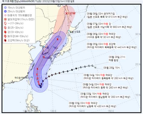 힌남노 6일 오전 경남 남해안 상륙역대 가장 강력한 태풍