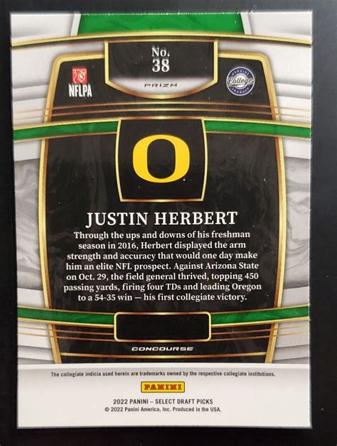 Select Draft Picks Red Laser Prizm Justin Herbert Concourse Oregon