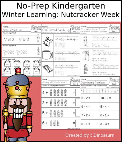 No Prep Nutcracker Weekly Packs For Prek To Fourth Grade 3 Dinosaurs