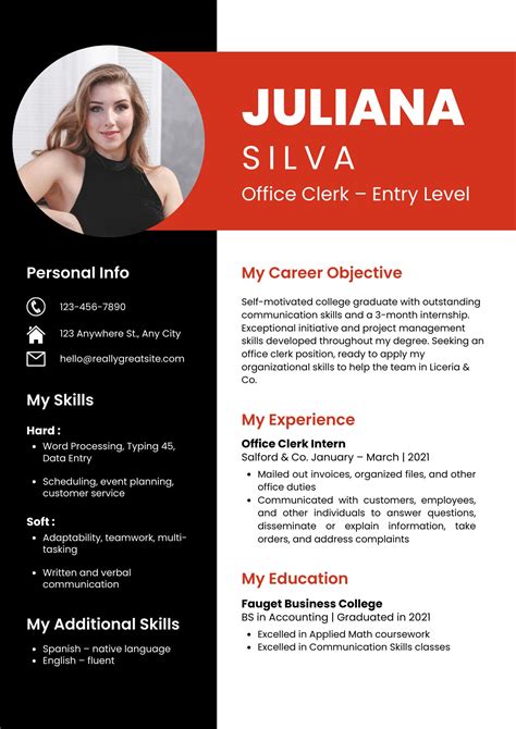 Black And Red Resume Template Curriculum Vitae Editable Resume Canva