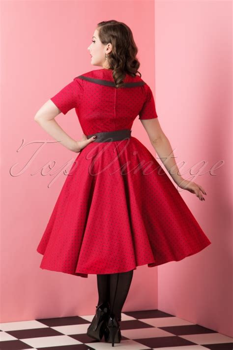 50s Mimi Polkadot Swing Dress In Red