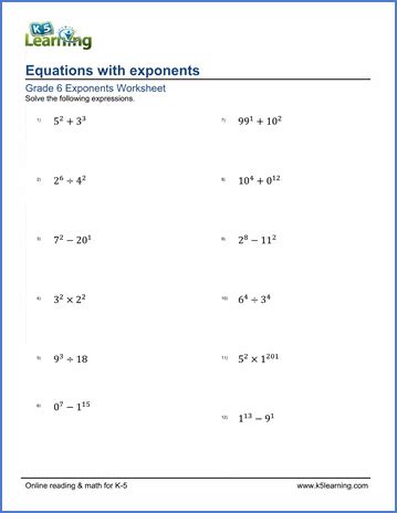 Exponents Worksheets Grade With Answers Exponents Workshee