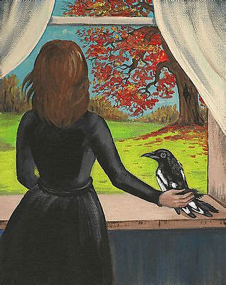 8x10 PRINT OF PAINTING RYTA HALLOWEEN RAVEN CROW LANDSCAPE SALEM WITCH