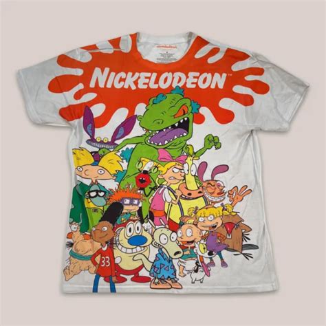 Nickelodeon Rugrats Hey Arnold Ren Stimpy White T Shirt Cartoon Mens