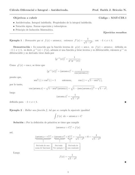 Pdf C Alculo Diferencial E Integral Antiderivada Prof C