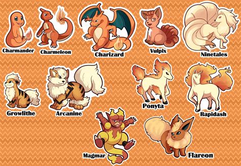 Kanto Region Fire Pokemon Stickers Gen 1 Fire Pokemon Die Etsy