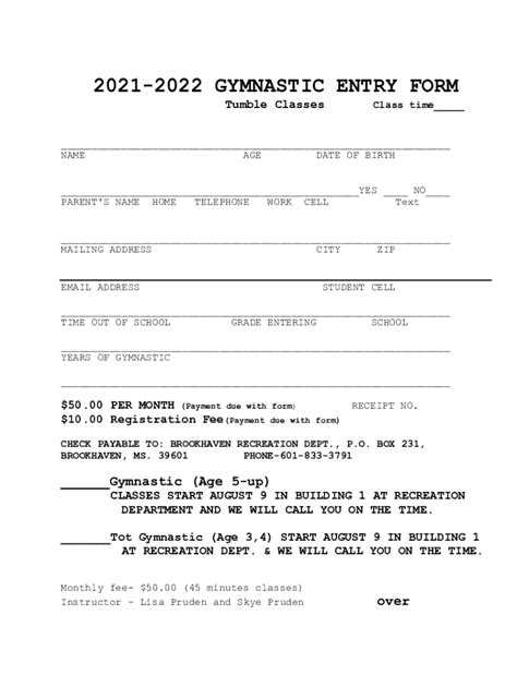 Fillable Online ABC S Gymnastics Registration Forms Fax Email Print