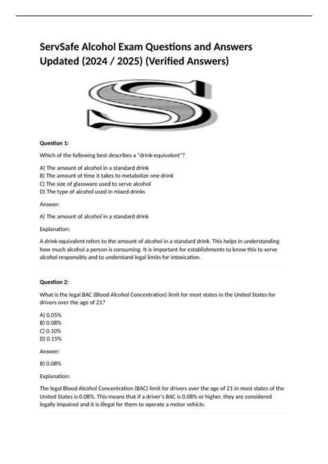 ServSafe Alcohol Exam Questions And Answers Updated 2024 2025