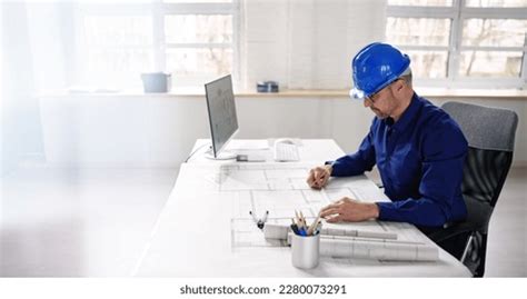 Civil Engineer Drawing Architecture Plan Blueprint Stock Photo ...