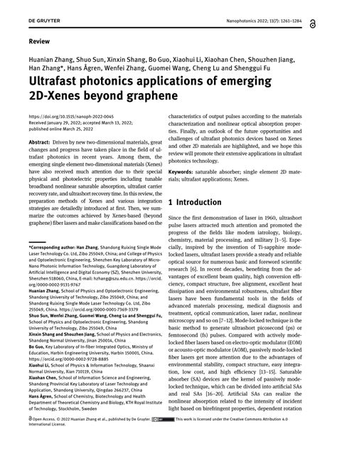 Pdf Ultrafast Photonics Applications Of Emerging 2d Xenes Beyond Graphene