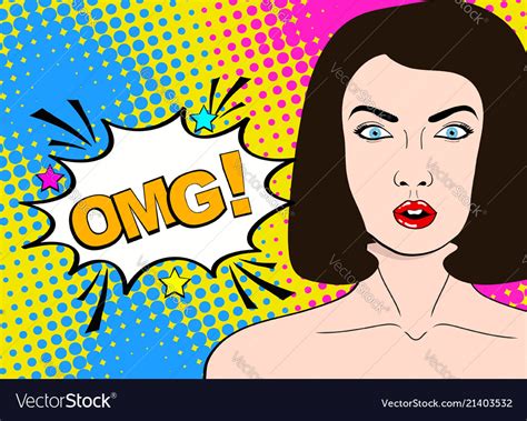 Wow Pop Art Female Face Sexy Surprised Young Vector Image