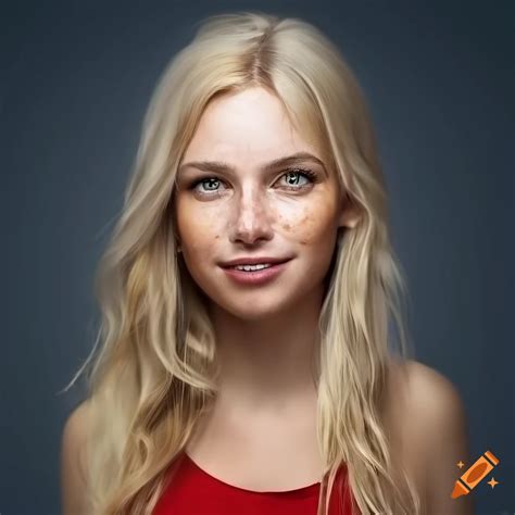Portrait Of A Beautiful Woman With Freckles And Blonde Hair On Craiyon