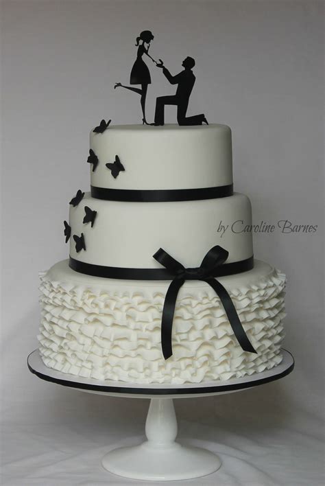 Black And White Silhouette Engagement Cake