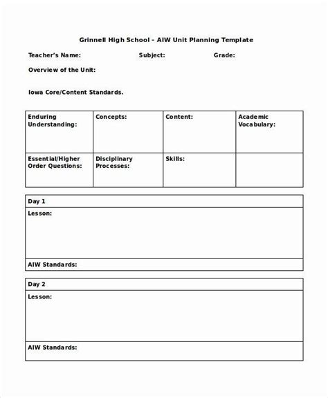 20 Unit Lesson Plan Template Doc