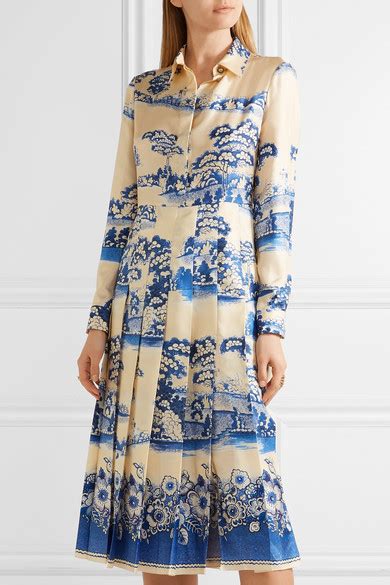 Gucci Pleated Printed Silk Twill Midi Dress Net A Porter