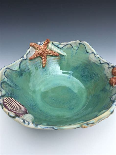 Breaking Waves Ceramic Serving Bowl Beach Theme Serving Bowl Shell