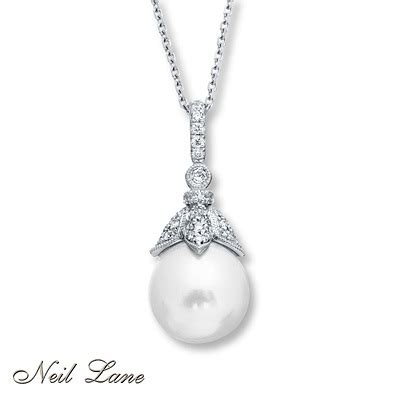 Kay Jewelers Cultured Pearl Necklace 1/4 ct tw Diamonds 14K White Gold ...