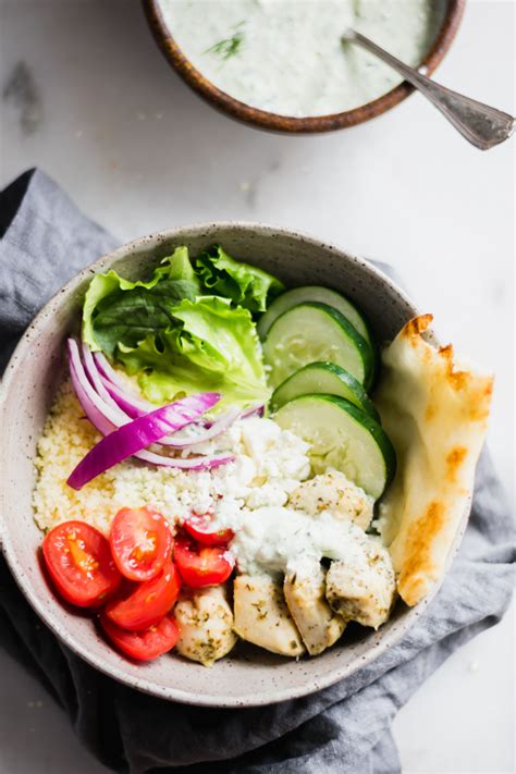 Chicken Gyro Bowls With Homemade Tzatziki Sauce Blue Bowl