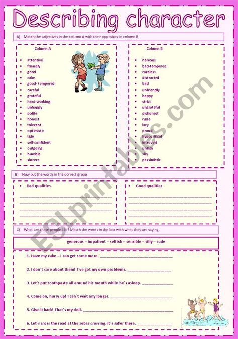 Describing Character Esl Worksheet By Vanda51