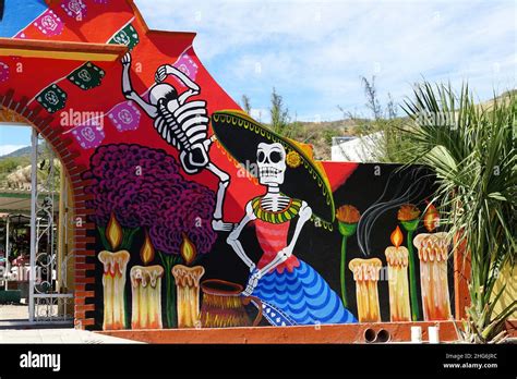 Colorful Painted Entrance Cemetery El Camaron Yautepec Oaxaca