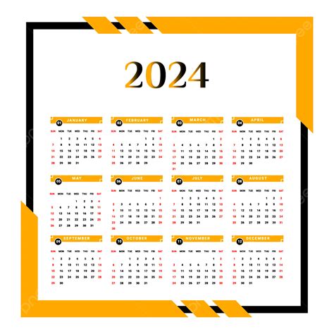 Calendario Annuale Con Stile Unico Giallo E Nero Vettore