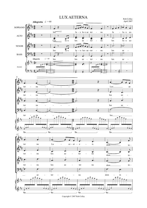 Lux Aeterna Sheet Music Rob Colley Satb Choir