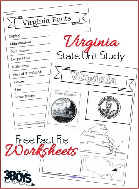 Virginia State Fact File Worksheets 3 Boys And A Dog