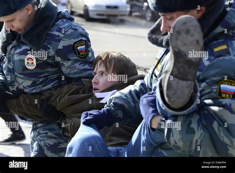 Police Arrests One Of The Activists On Picket To Free Pussy Riot Members On March Stock
