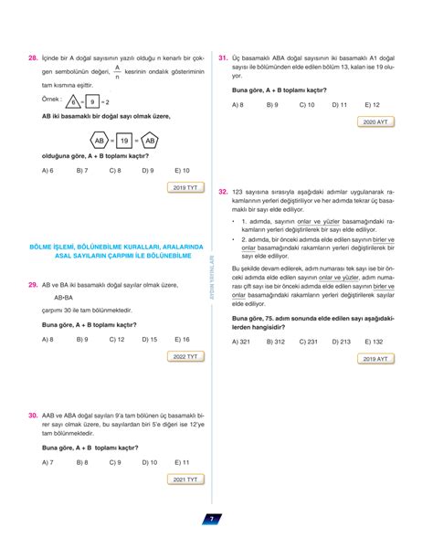 9 Sınıf Matematik KÖsb Sayı Kümeleri Bölünebilme Ünitesi Çıkmış Ösym