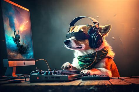 Premium Ai Image Dog As Video Game Live Stream Gamer Use Pc Computer