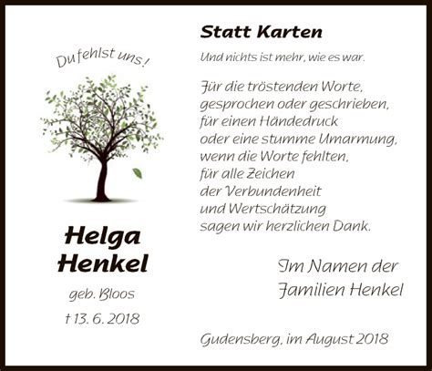 Traueranzeigen Von Helga Henkel Trauer HNA De