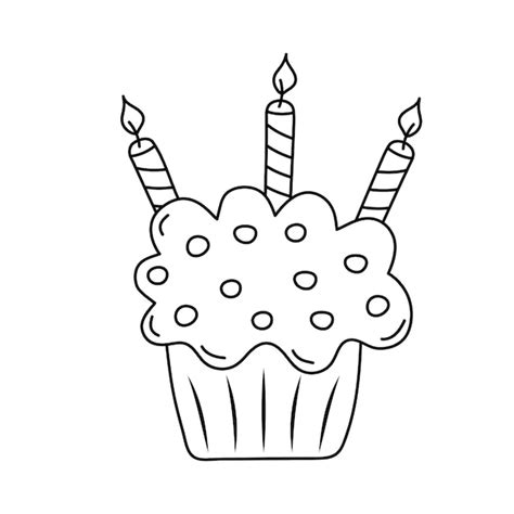 Premium Vector Cupcake With Candles In Doodle Style Birthday