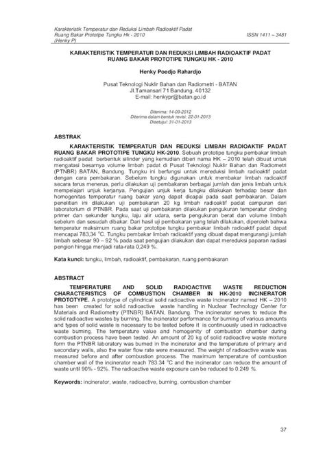 Pdf Karakteristik Temperatur Dan Reduksi Limbah Karakteristik