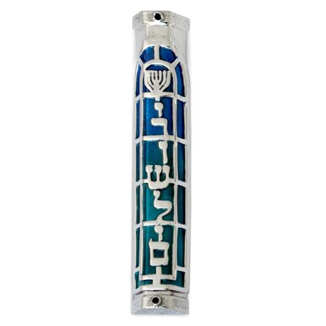 Nadav Art Sterling Silver Enameled Mezuzah Case Jerusalem Jewish