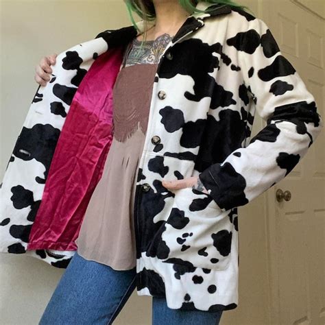 Cow Print Faux Fur Jacket Etsy