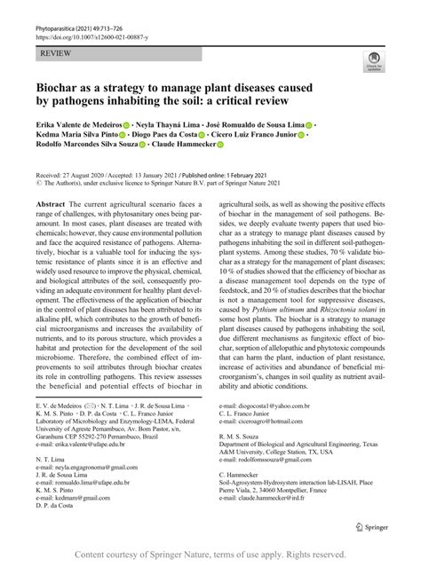 Biochar As A Strategy To Manage Plant Diseases Caused By Pathogens