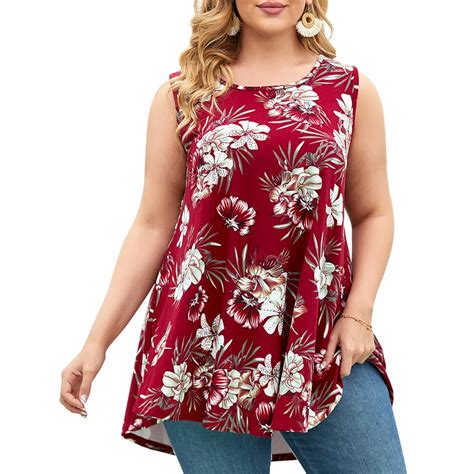 Larace Plus Size Sleeveless Womens Tank Tops Floral Blouse Swing Tunic