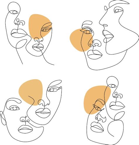 Premium Vector Continuous Line Drawing Of Set Faces And Hairstyle