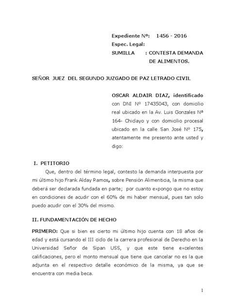 Modelo Contestación De Demanda De Alimentos Pdf Demanda Judicial Principios éticos