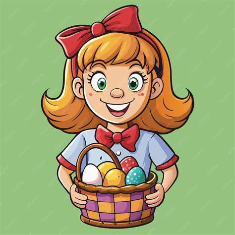 Premium Vector A Cartoon Of A Girl Holding A Basket Of Eggs