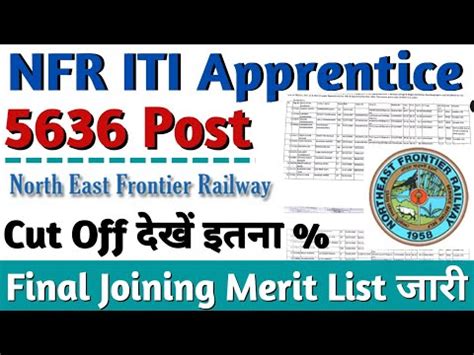 NFR Railway Apprentice Final Merit List Cut Off NFR 5636 Post