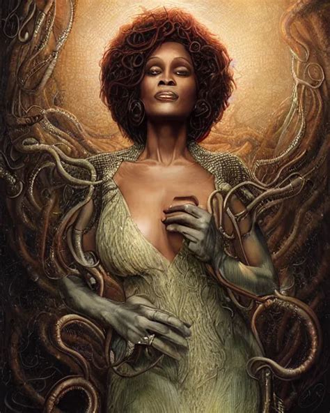 Lovecraft Biopunk Portrait Of Whitney Houston By Stable Diffusion