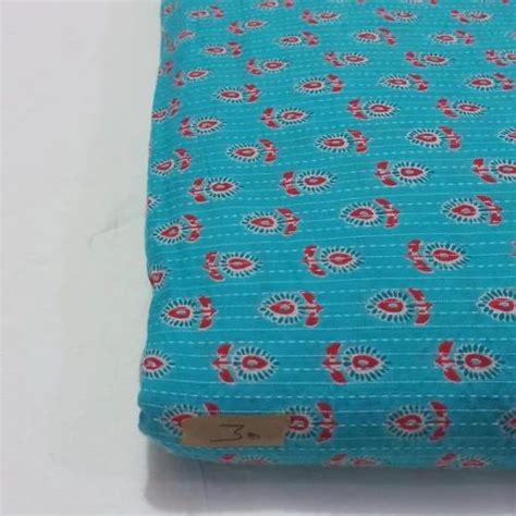 Katha Cotton Teal Blue Printed Fabric At Rs Meter Printed Cotton