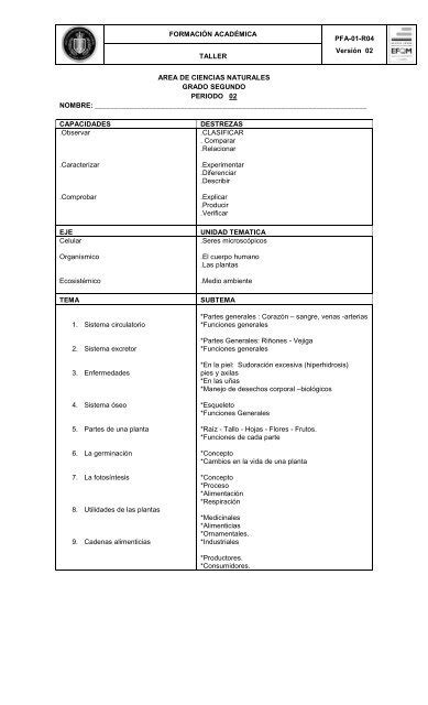 AREA DE CIENCIAS NATURALES GRADO SEGUNDO PERIODO