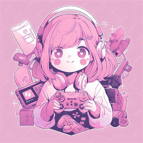 Premium Photo Minimal Japanese Kawaii Gamer Girl Chibi Anime Vector