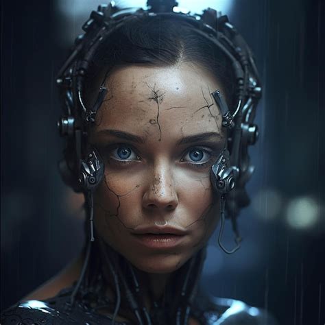 Primer Retrato De Una Hermosa Robot Femenina En Una Habitaci N Oscura