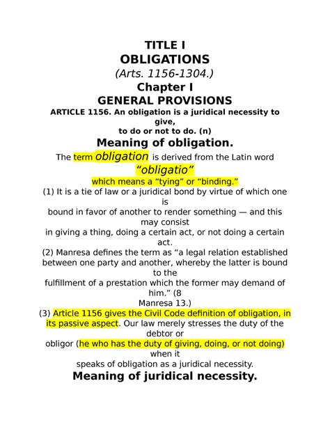 Law On Obligations And Contracts Article Title I