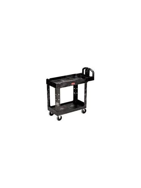 Rubbermaid FG450088 BLA Heavy Duty 2 Shelf Utility Cart W Lipped Shelf